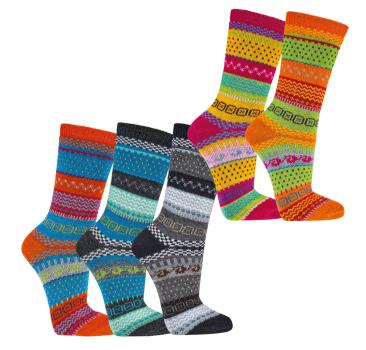 2 Paar TippTexx 24 Hygge-Socken mit Wolle, knallige Farben